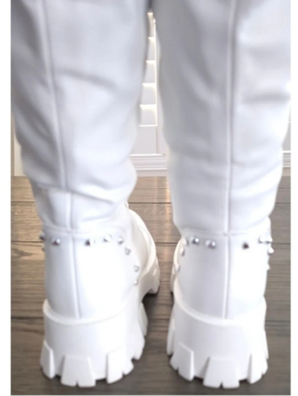 Azalea Wang White Lace-Up Over-the-Knee Combat Boots, Size 11